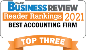 Award badge for Harris CPA as a top three accounting firm in Idaho Business Review 2021.