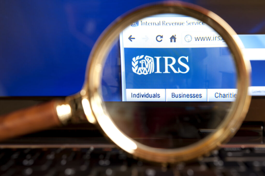 IRS website through a magnifying glass.